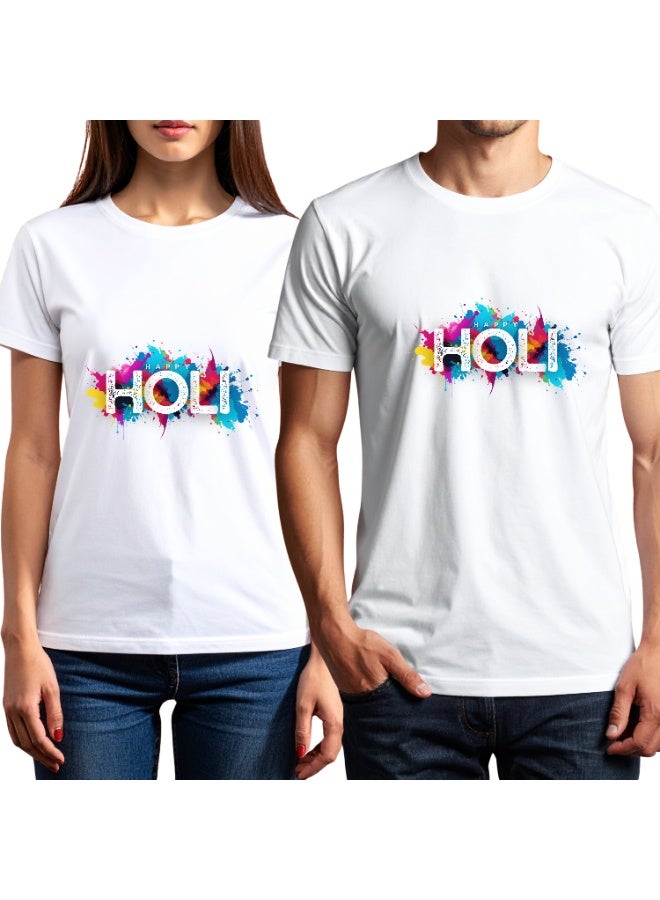 BrainGiggles Happy Holi T Shirt for Men & Women | White Round Neck Unisex Holi T-shirt for Adults | Festival of Colors Graphic Tee, Unisex Crew Neck Short Sleeve Holi Party Outfit - Image 5